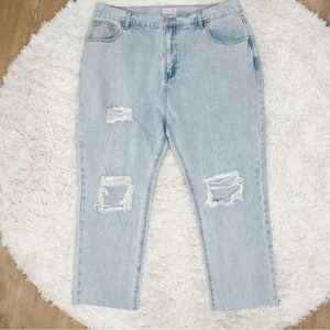 Pink Lily Womens Light Wash Jeans Size 33 Straight Leg Distressed J